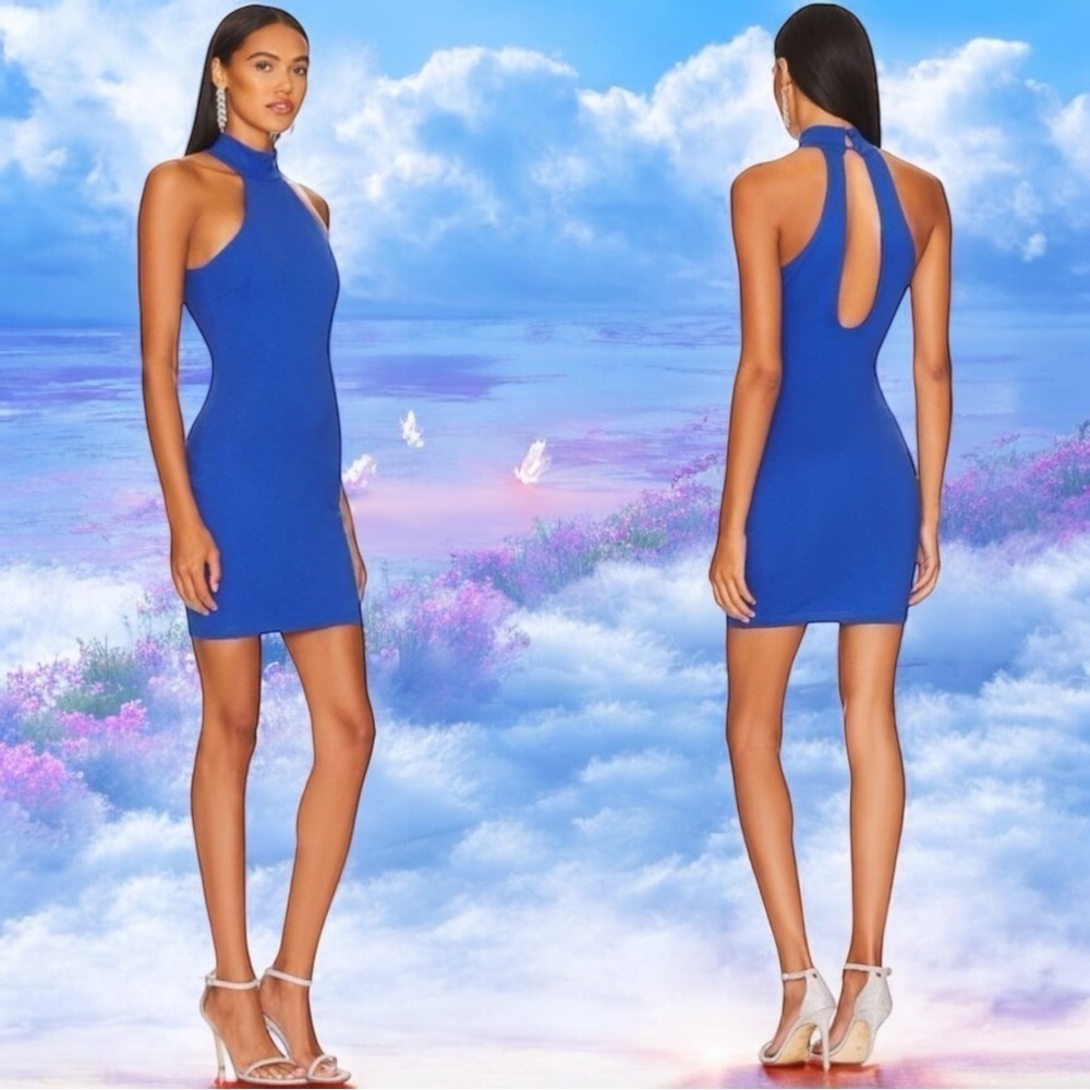 Remi x Revolve Carli Mini Halter Dress in Baltic Blue Women's Size 3X